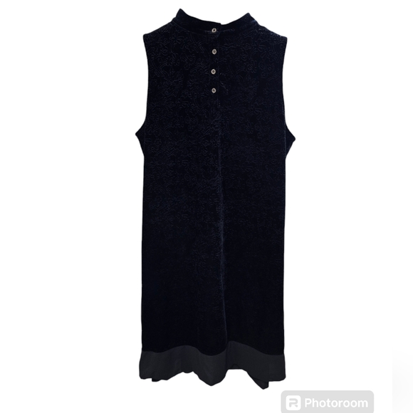 Altered State Choker Neck Trapeze Blk Embossed Velvet Dress Sz Large Sle… - Picture 2 of 9